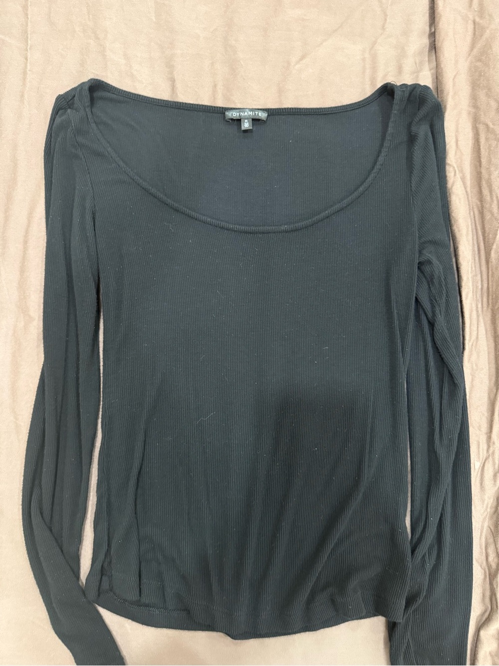 Dynamite Black Ribbed Scoop Neck Long Sleeve Top